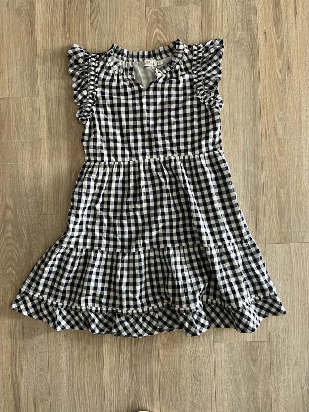 Vineyard Vines Girl’s Navy and White Tiered Ruffle Sleeveless Dress - Size Large